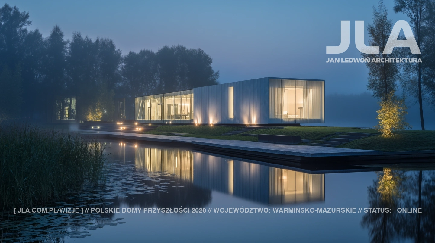 projekty domów z płaskim dachem ze szklanymi ścianami JLA WIZJE WARMINSKO MAZURSKIE 001